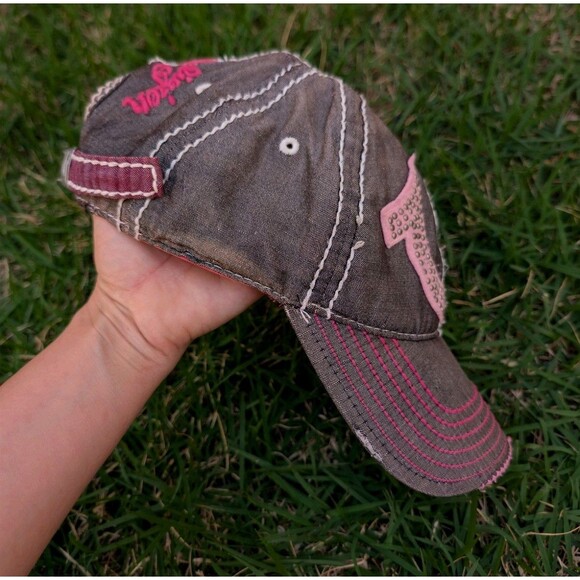 True Religion Distressed Hat Cap Linen Adjustable Pink Horseshoe Embroidered main image 11